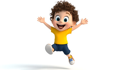 Fototapeta premium A cartoon boy is jumping in the air. Generated using AI.