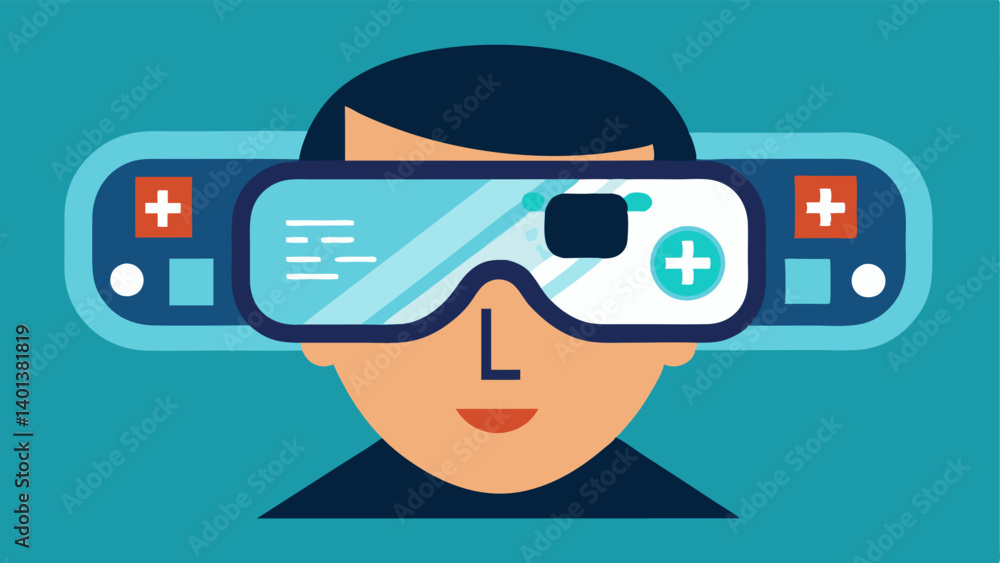 Poster smart glasses displaying health information a pair of smart glasses worn by an individual with augme