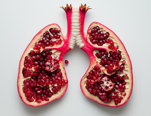 Anatomical Art Concept &ndash; Human Lung Shape Made of Pomegranate Seeds on Pure White Background &ndash; Medical Aesthetic & Healthy Lifestyle Illustration for Posters, Packaging & Editorial Design
