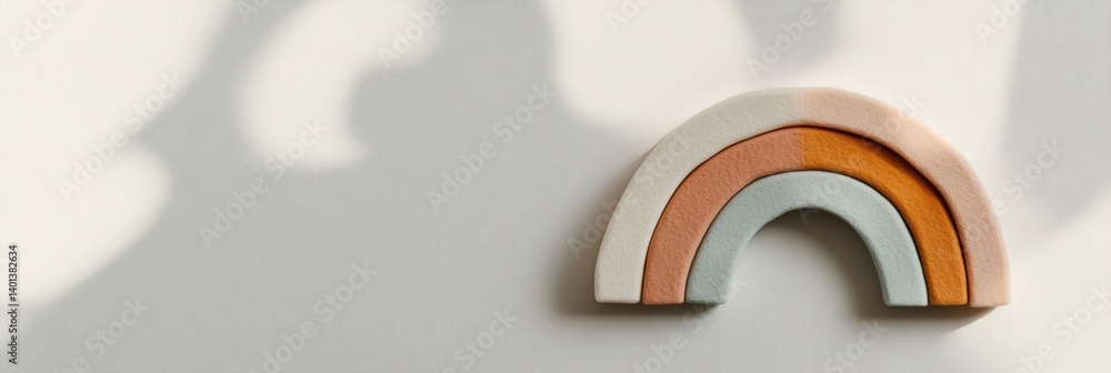Leinwandbilder Pastel rainbow with neutral arcs and felt texture in a clean and minimal design on a light background