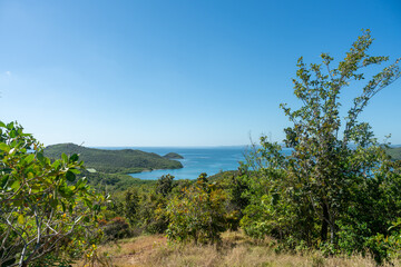 Obraz premium Panoramic view over Caravelle nature reserve on a peninsula in Martique with pointe Caracoli in background