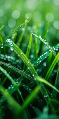 macro closeup photo of natural grass leaves with water drops 