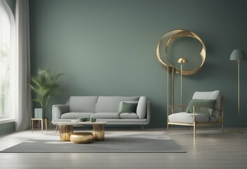 design area wall room gold table blank background modern painted lounge rendering home accent 3d living decor grey chair hotel green empty interior villa rich dark luxury emerald art deep furniture