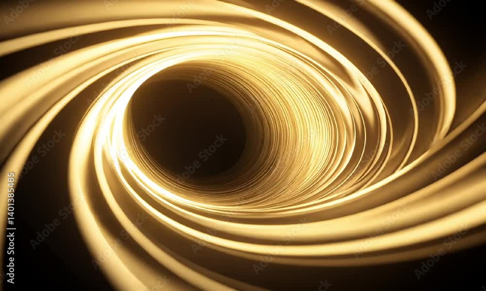 Poster a mesmerizing abstract swirl of golden light merging into a dark vortex, representing innovation and