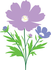Lite Purple colour flower with leaves clipart silhouette illustration 