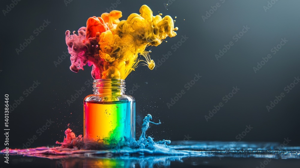 Aufkleber a vibrant splash of colors emerges from a container, creating a dynamic artistic scene.