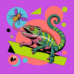 Colorful Panther Chameleon with Geometric Shapes