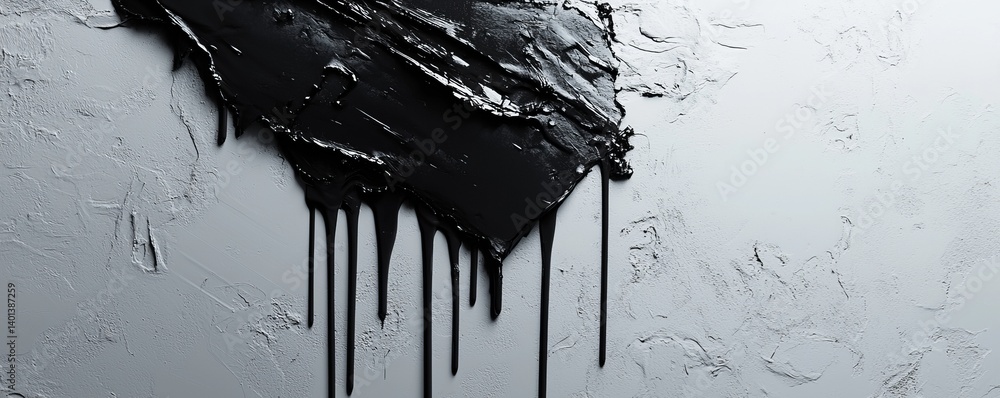 Poster abstract black paint texture with drips on a light background for artistic design use.