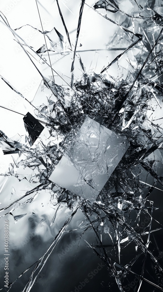 Poster abstract shattered glass creating a unique pattern with a monochrome aesthetic.