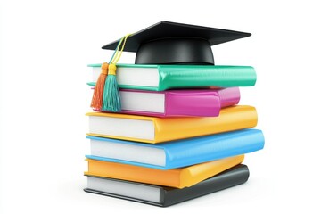 A stack of colorful books isolated on white background