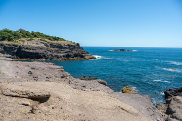 View over coast and cliffs of Presqu'Île de la Caravelle a nature reserve on Martinique