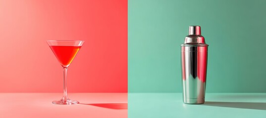 Vibrant red cocktail elegance against a pastel backdrop