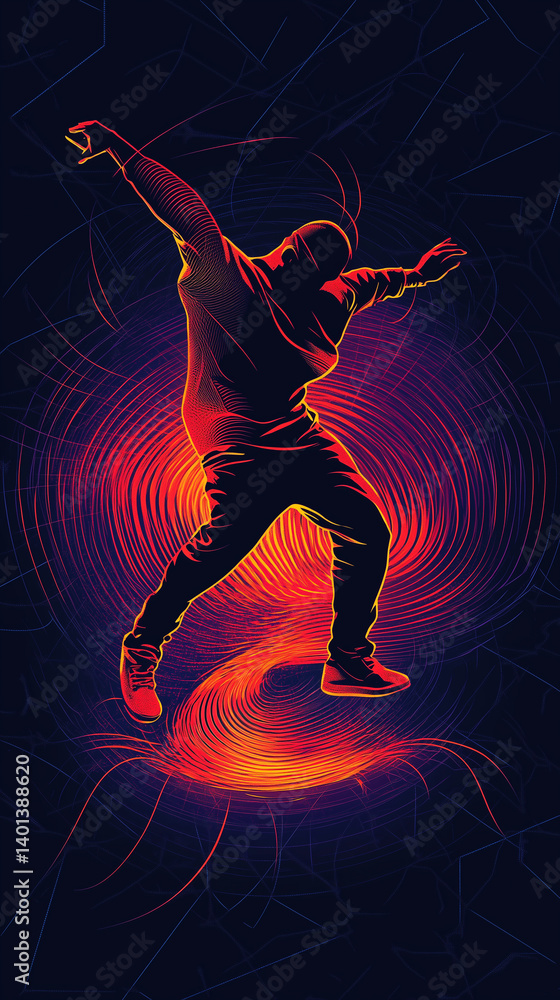 Canvas Prints silhouette of a breakdancer in a frozen pose with sound waves emitting, flat vector design . bold so