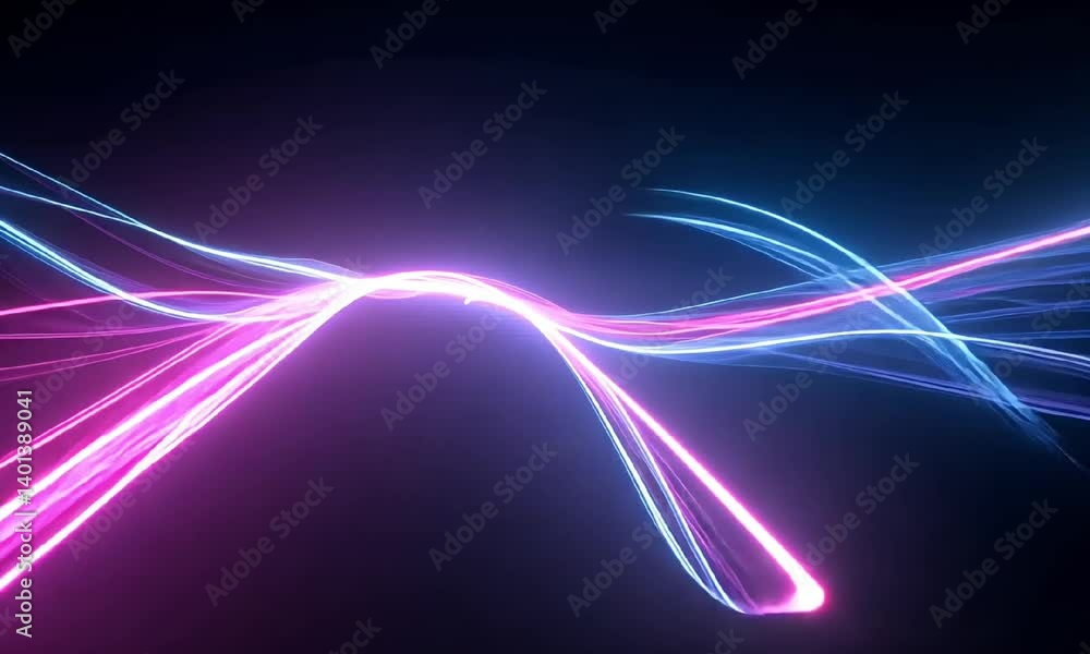 Poster vibrant abstract design featuring dynamic lines in pink and blue against a dark background, creating