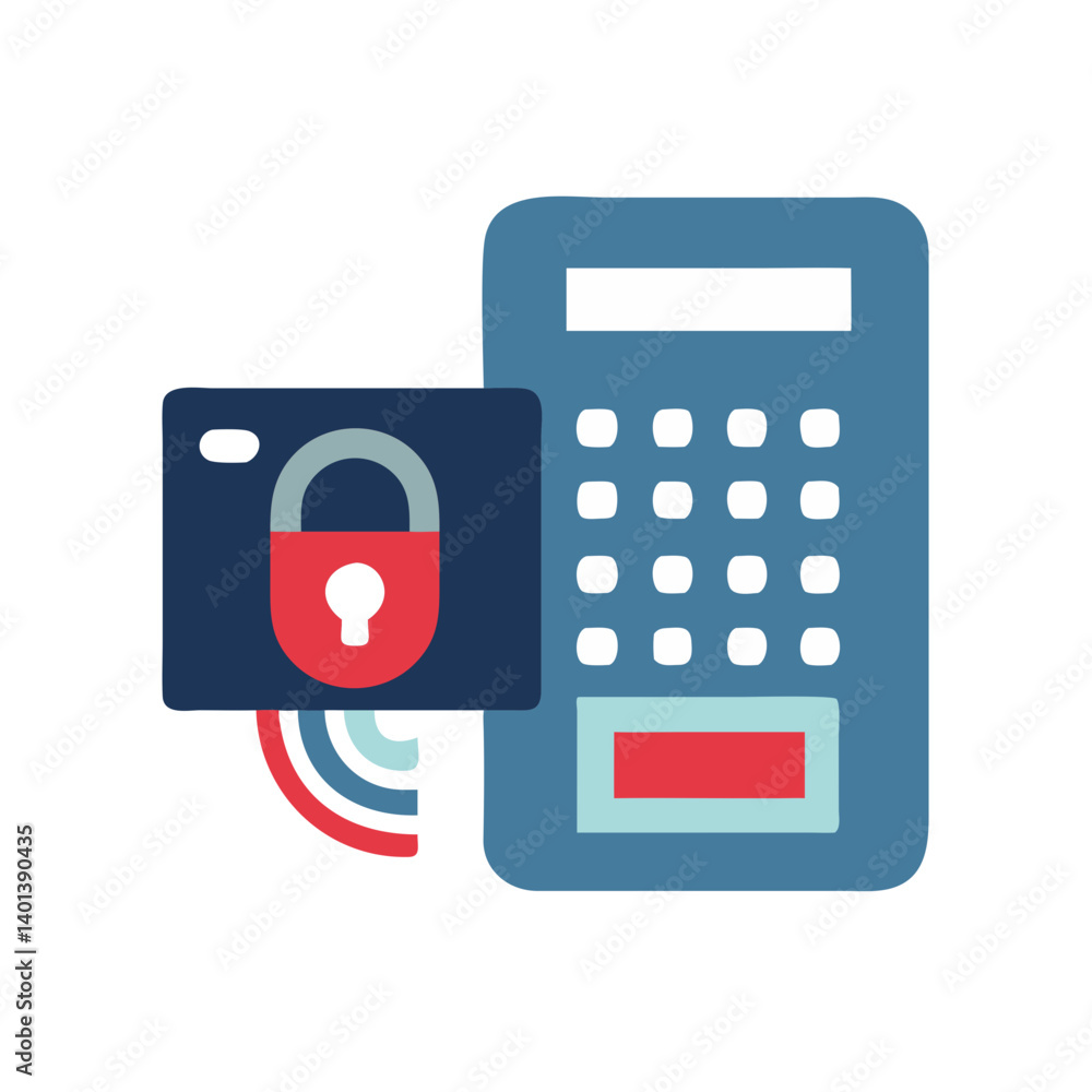 Poster security icon with lock and digital keypad
