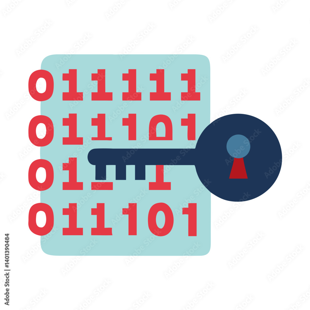 Poster digital key unlocking binary code on a blue background