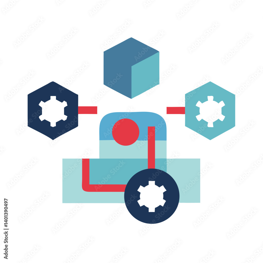 Poster abstract microservices icon with geometric shapes and connections