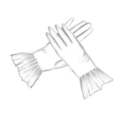 Classic white gloves on a white background, digital illustration. Digital retro fashion illustration, perfect for vintage inspired fashion lover