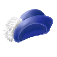 A vintage-style blue hat with feathers on a white background, digital illustration. Fashion illustration, perfect for vintage inspired fashion lover
