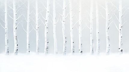   A foggy sky with the sun shining through white trees on snow