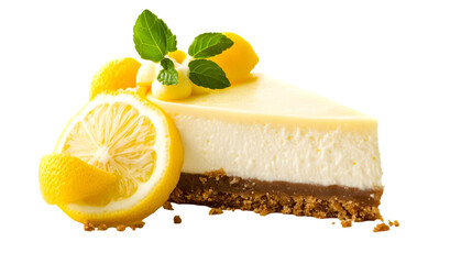 Professional Lemon Cheesecake Isolated on White Background for Culinary Designs