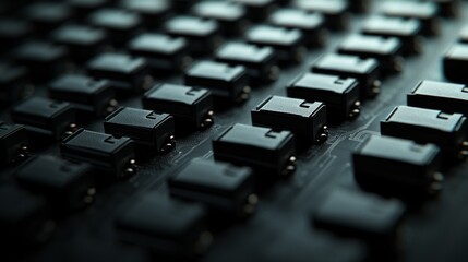 Close-up of a modern keyboard with black keys and sleek design, showcasing technology.