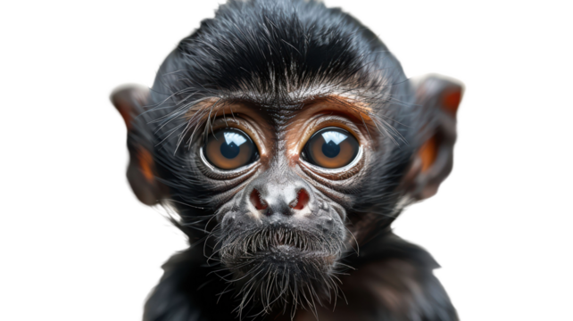 Black Monkey Cute Baby Face White Background Hyperrealistic Photography.png - Powered by Adobe