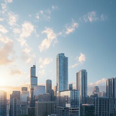 Fototapeta premium Tall skyscrapers under clear blue sky view high resolution picture