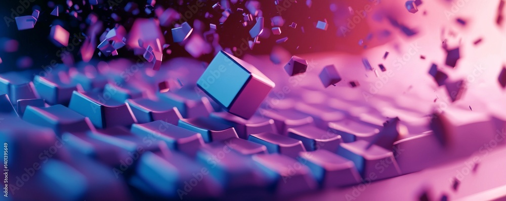 Aufkleber futuristic keyboard with floating keys in vibrant colors and glowing lights.