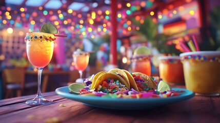 Tasty tacos with drinks in festive setting high resolution picture