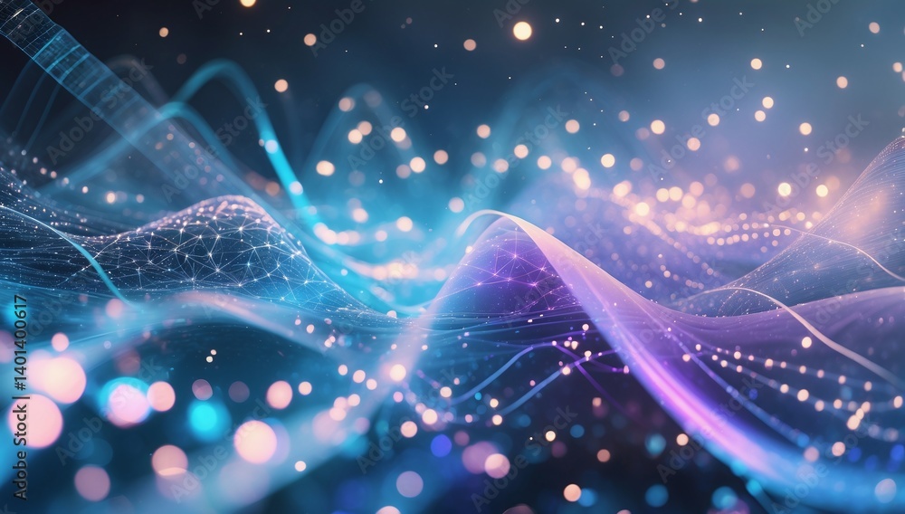 Poster abstract network of interconnected lines and glowing particles