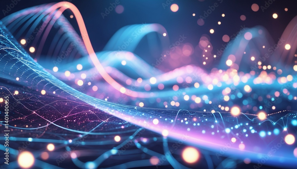 Poster abstract network of interconnected lines and glowing particles