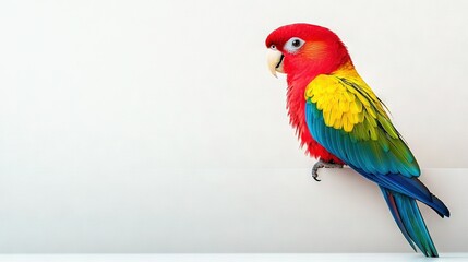 Obraz premium A vibrant bird perched atop a white wall alongside a wall adorned with blue and yellow birds on its head