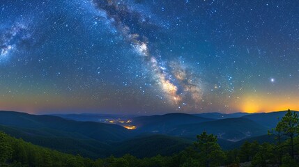 Fototapeta premium Night Sky Galaxy Over Mountain Range of excellence in splendor beyond compare with grace in style