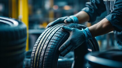 Tire Technician Handling New Car Tire of excellence in splendor beyond compare with grace in style