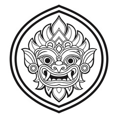 Fototapeta premium Thai Yaksha Mask Art, Line Drawing, Asian Mythology, Sacred Symbol, Temple Decor