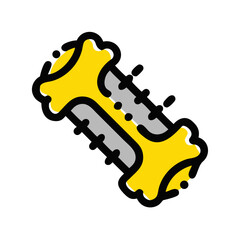 Chew toy icon featuring a vibrant yellow bone design for pets, copy space