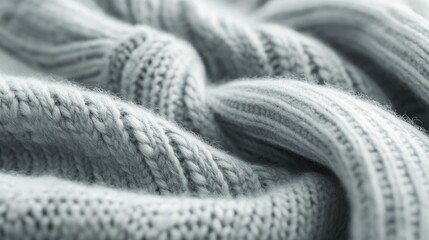 Close-up of soft, grey knitted fabric with a textured surface, showcasing its cozy and warm appeal.