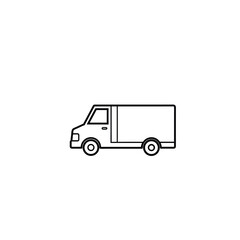 Delivery truck, one line art, and no color on white background