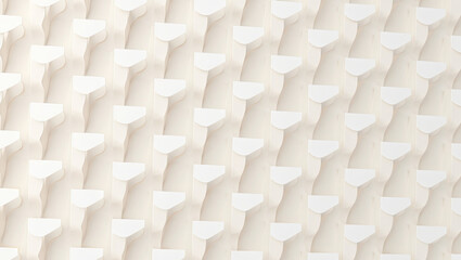Unique wall featuring a repetitive geometric pattern composed of white shapes creating an intriguing visual effect in a well-lit indoor area