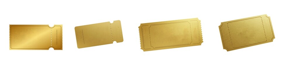 Set Of Golden Blank paper Ticket isolatedon transparent background, Golden Ticket PNG, Blank Ticket 