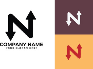 Modern growth logo design wordmark. Abstract arrow shapes logo design in letter n arrow vector illustration. Symbol, icon, creative.