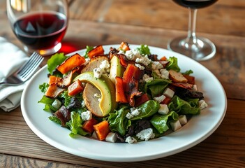 Delicious Cobb Salad on a rustic wooden table