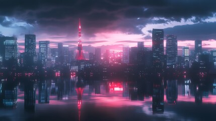 Obraz premium Tokyo skyline and tower illuminated in sunset view high resolution picture