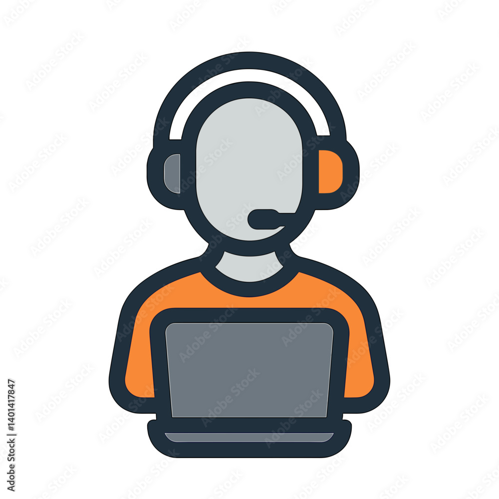 Poster remote worker using headset while working on a laptop