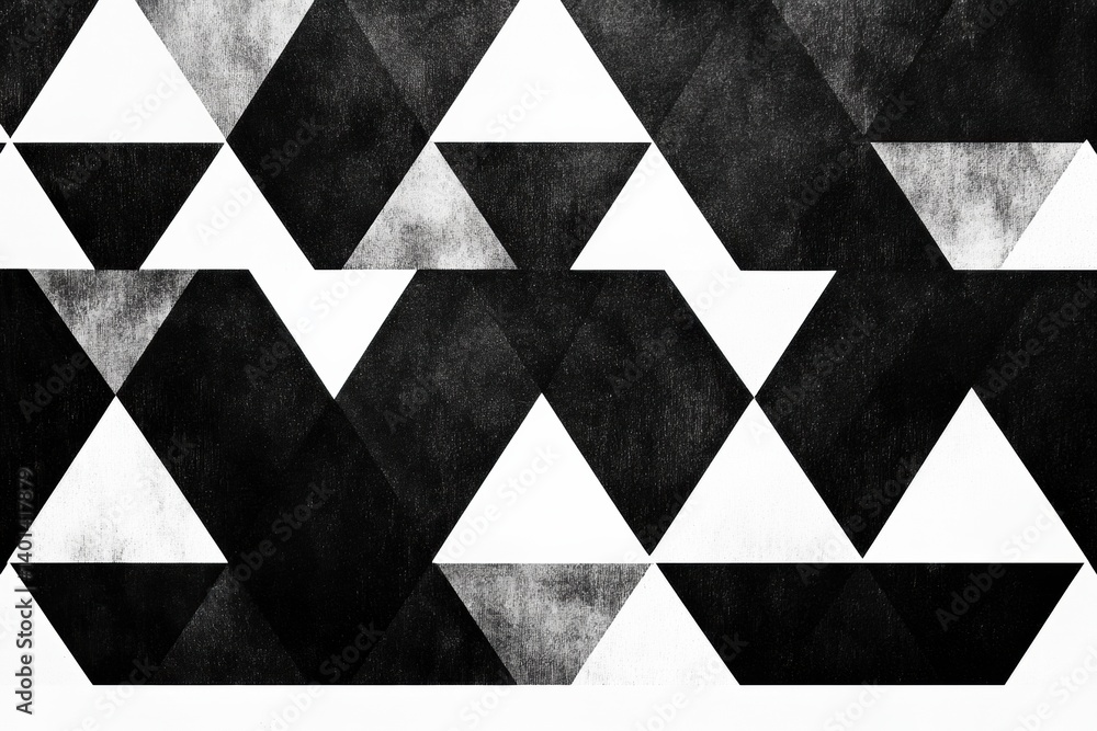 Poster Geometric triangle pattern in black and white showcasing a clean and minimalist design with a repeating motif