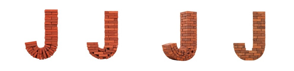 Set Of 'J' Alphabet Made Of Wall Brick isolated on transparent background, PNG 