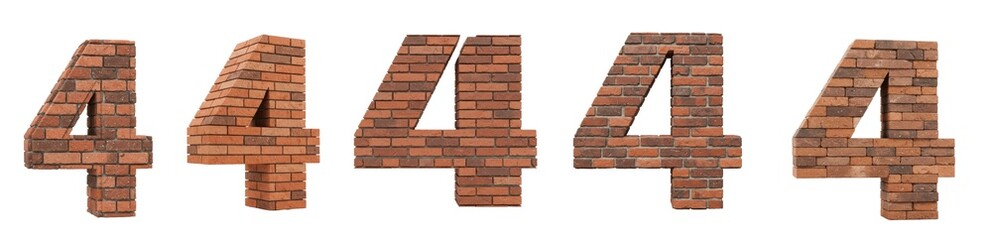 Set Of Number 'Four' 4 Made Of  Bricks isolated on transparent background, PNG 