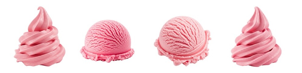Set Or Collection Of Pink Ice Cream isolated on transparent background, PNG , PNG image, strawberry ice cream, ice cream scoops, sweet dessert, frozen treat