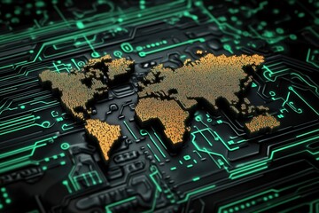 electronic circuit board concept with map of the world